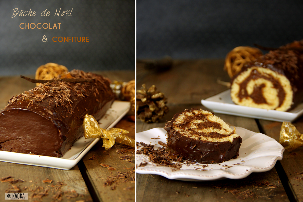 Bûche de Noël roulée au chocolat noir et praliné