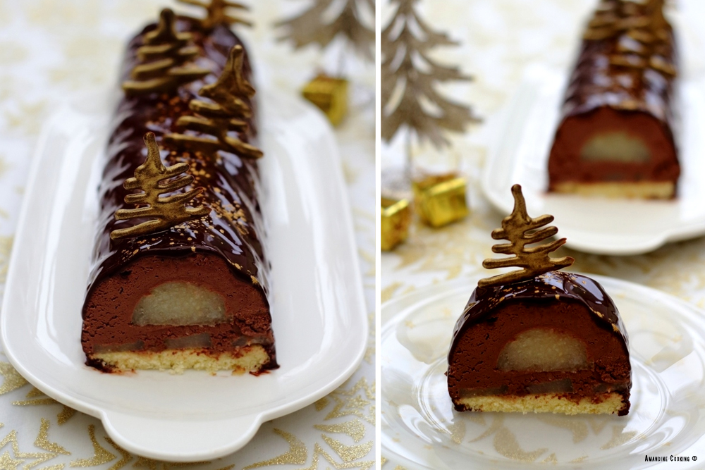 Décoration bûche de Noël en sucre et chocolat