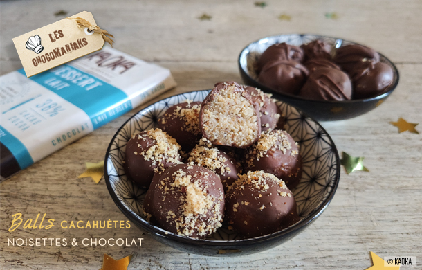 Recette de Balls Cacahuètes Noisettes et Chocolat