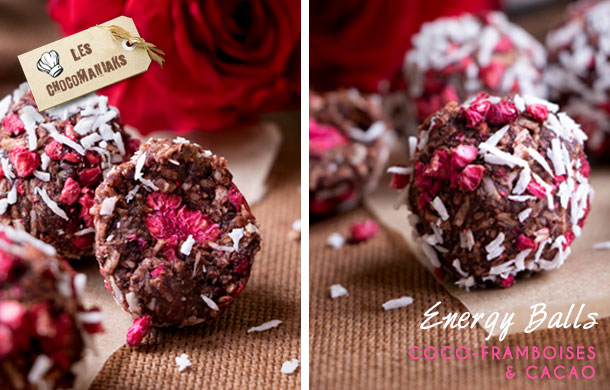 Recette d'energy balls coco framboises cacao