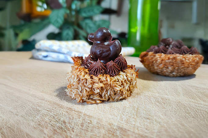 Nids à la noix de coco et à la ganache au chocolat pour Pâques