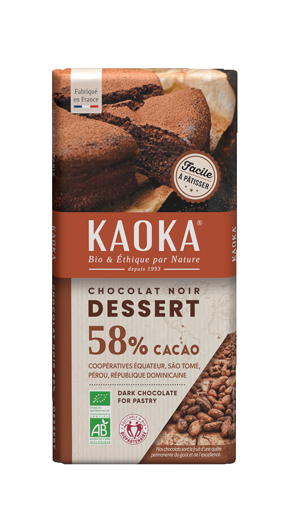 Tablette de chocolat noir dessert 58% cacao Kaoka bio et équitable