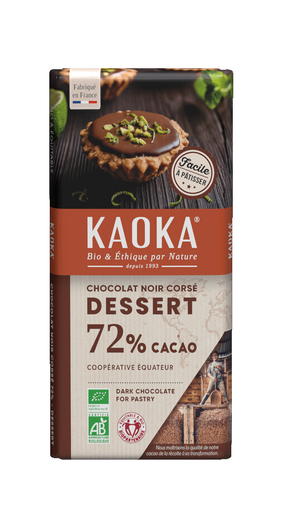 Tablette de chocolat noir dessert 72% cacao Kaoka bio et équitable