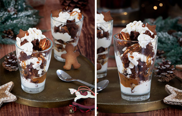 Verrines brownies aux noix de pécan & caramel