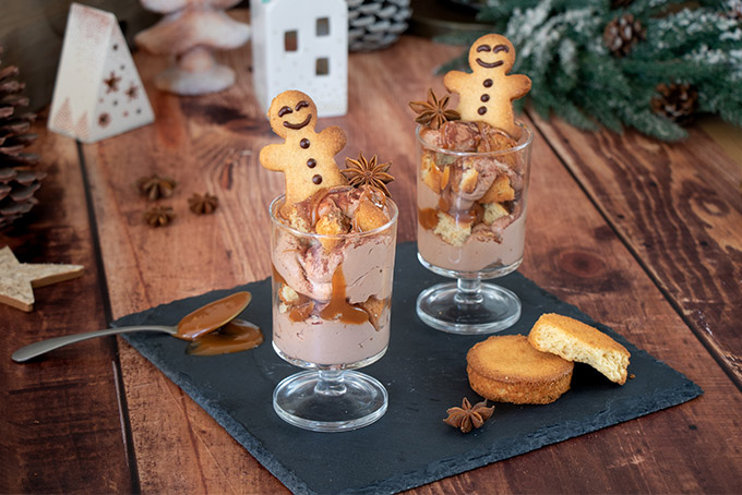 Recette de verrines aux palets bretons, caramel et ganache de chocolat au lait